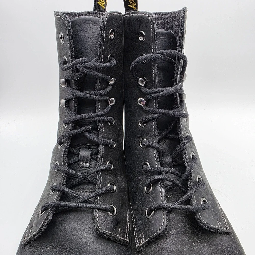 Dr. Martens Tehani Boots‎ Womens 10 Black Leather Fold Over Combat Punk Grunge - Picture 9 of 13